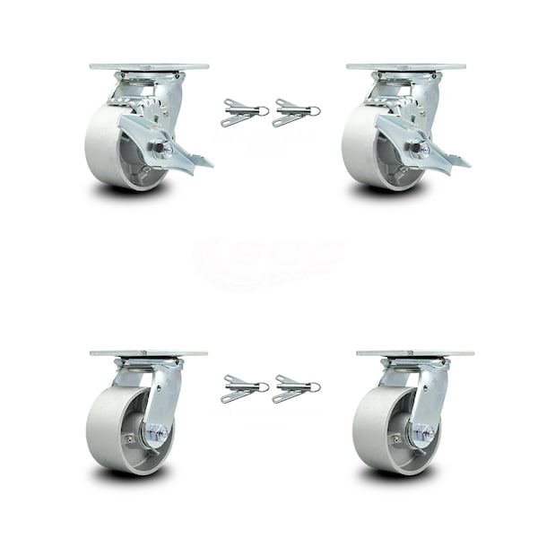 Service Caster 4 Inch Semi Steel Caster Set with Roller Bearings 4 Swivel Lock 2 Brake SCC SCC-30CS420-SSR-TLB-BSL-2-BSL-2 - main